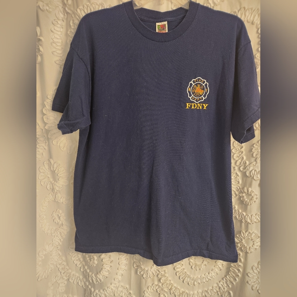 VTG FDNY Navy Blue Fruit of The Loom Heavy Cotton T-shirt Men's Size XXL